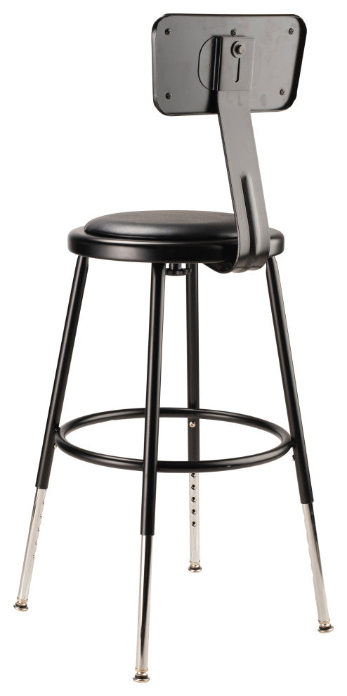 NPS 19"-27" Height Adjustable Vinyl Padded Steel Stool With Backrest, Black