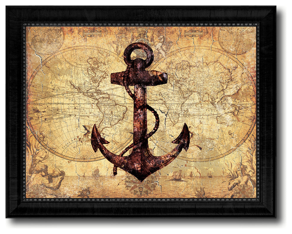 Anchor Vintage Nautical Map Print on Canvas with Picture Frame, 30" x 39"