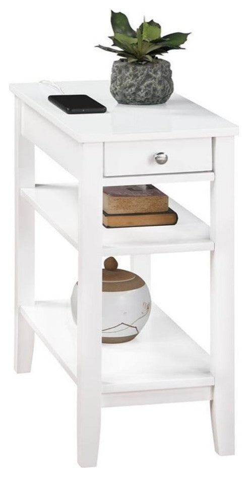 American Heritage One-Drawer End Table with Charging Station in White Wood