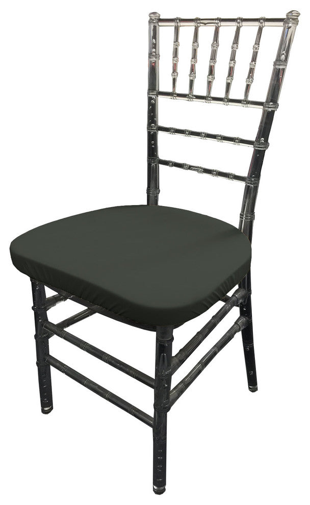 LA Linen Spandex Chiavari Chair Cushion Cover, Black, Set of 4