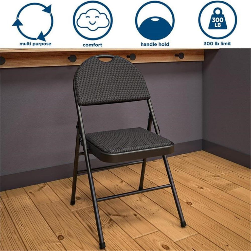 COSCO Commercial XL Comfort Fabric Padded Metal Folding Chair in Black (4-Pack)