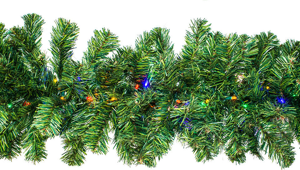 9' Pine Garland Pre-Lit With LED Multi Colored LED Lights