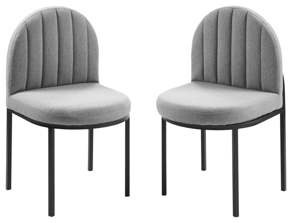Side Dining Chair, Set of 2, Fabric, Black Gray, Modern, Bistro Restaurant
