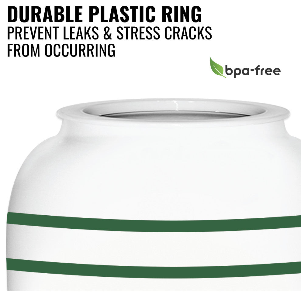 Green Stripe Porcelain Ceramic Water Dispenser Crock With Faucet, Lead Free