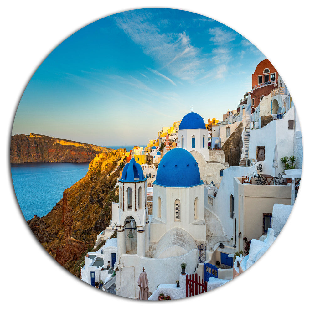 Beautiful Santorin Houses Greece, Cityscape Art Round Wall Art, 38"