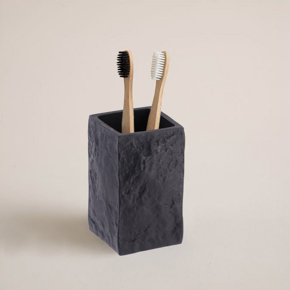 Modern Square Resin Stone Effect Bathroom Tumbler "“ Versatile Toothbrush Holder, Black