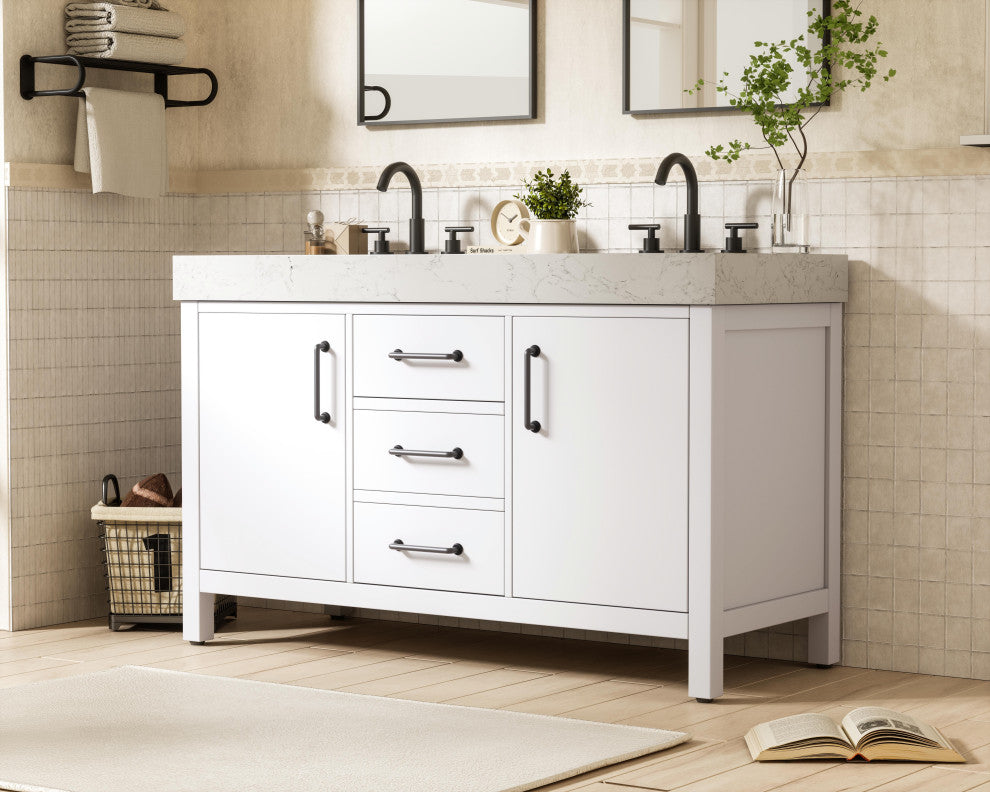 Home Living 54" Double Bathroom Vanity, White