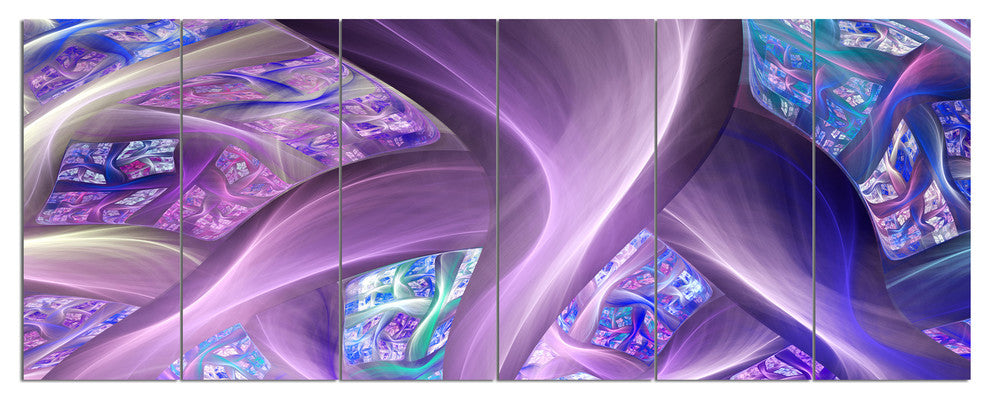 Purple Blue Fractal Curves, Abstract Canvas Art Print, 70"x28", 6 Panels
