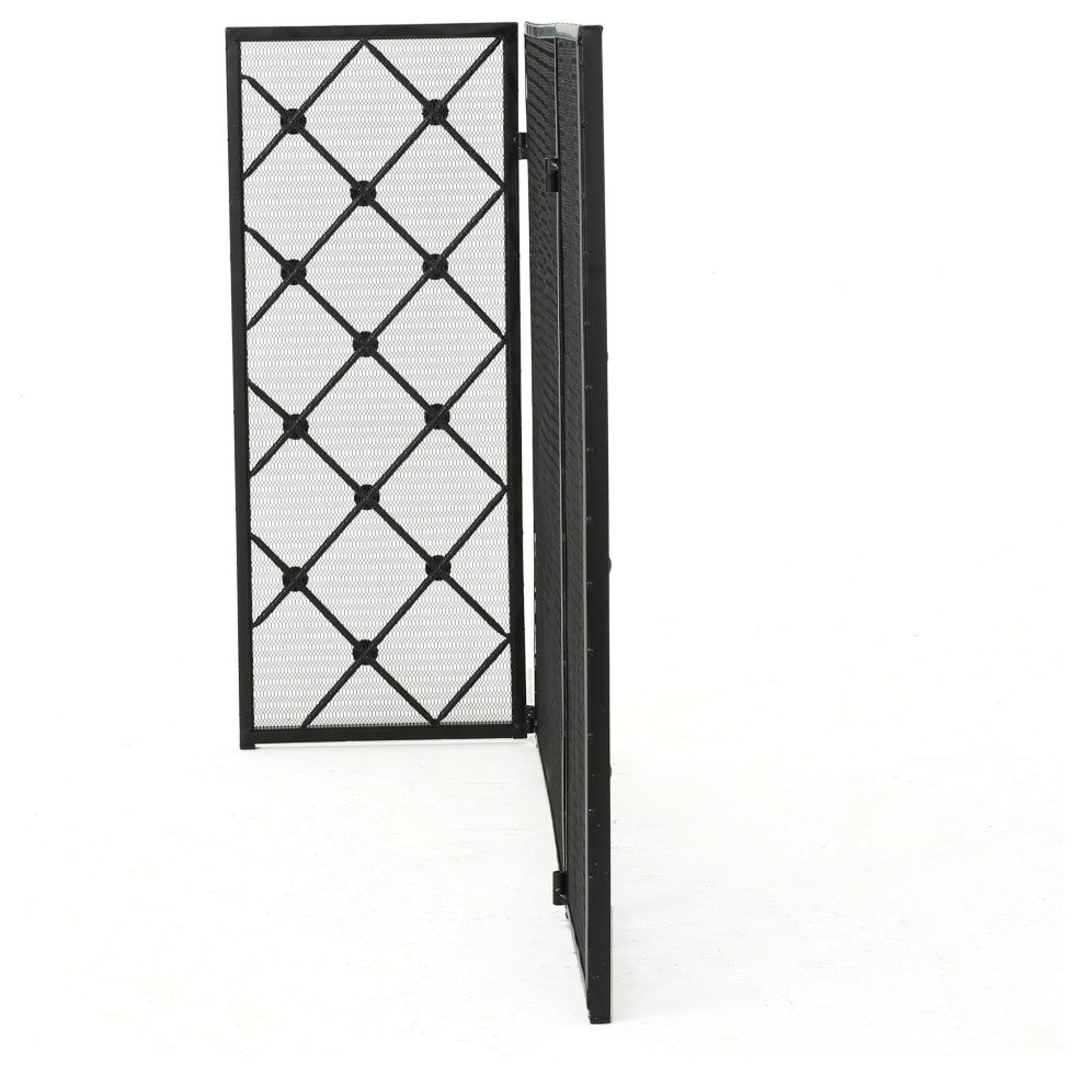 GDF Studio Chamberlain 3 Paneled Iron Fireplace Screen, Black