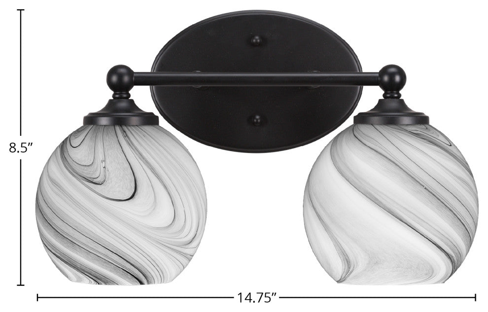 Capri 2-Light Bath Bar, Matte Black/Onyx Swirl