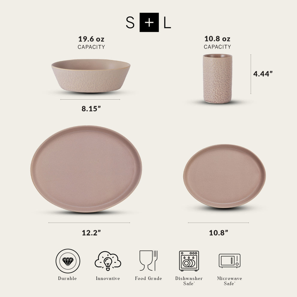 Stone by Mercer Project Katachi Stoneware 16 Piece Dinnerware Set, Nude
