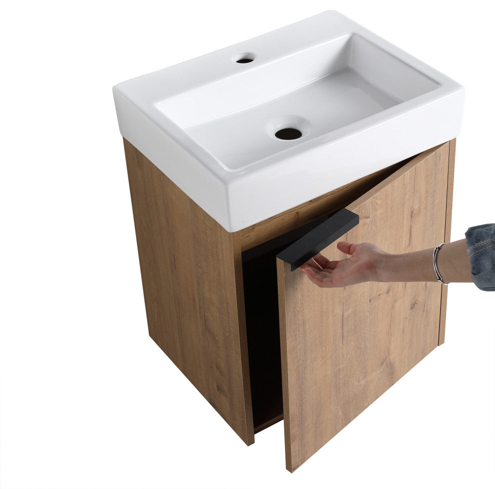 Wall-Mounted Bathroom Vanity With Ceramic Top and Basin