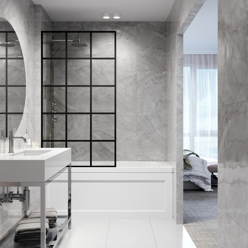 VIGO Mosaic Framed Fixed, Matte Black, Tub Screen, 34" W X 62" H, Clear Glass