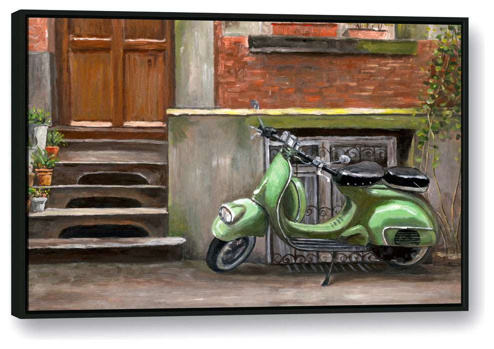 Mint Green Scooter 32x48 Black Floating Framed Canvas