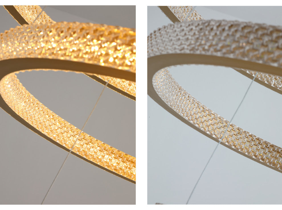 3 Ring LED Chandelier Modern Crystal Tiered Pendant Lights, Gold