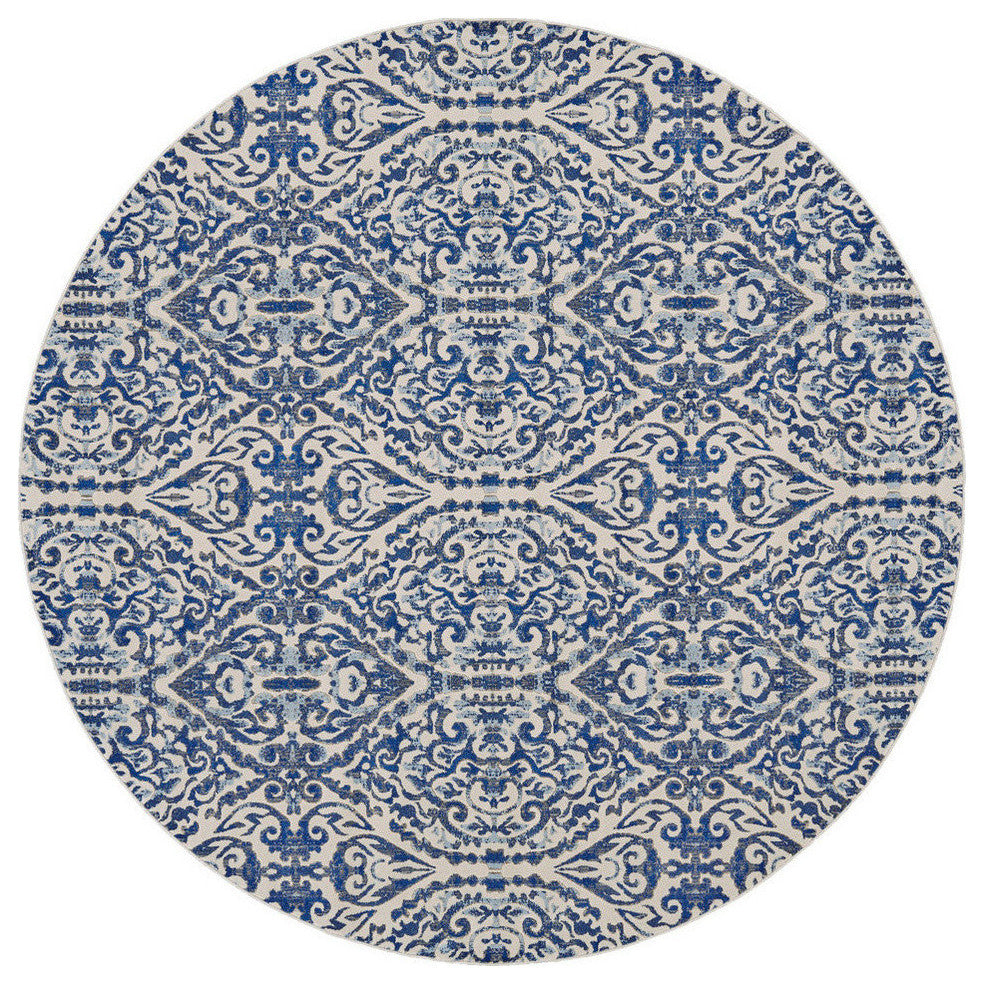 Weave & Wander Carini Scroll Print Textured Rug, Blue, 8'9" Round