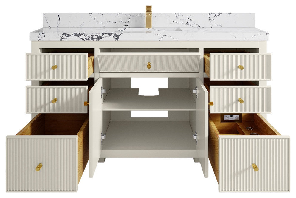 Sonoma 60" Single Sink Bath Vanity in Alabaster, 2" Viola Night