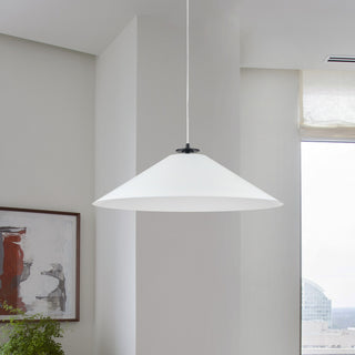 Matte White Contemporary Pendant With Matte Black Metal