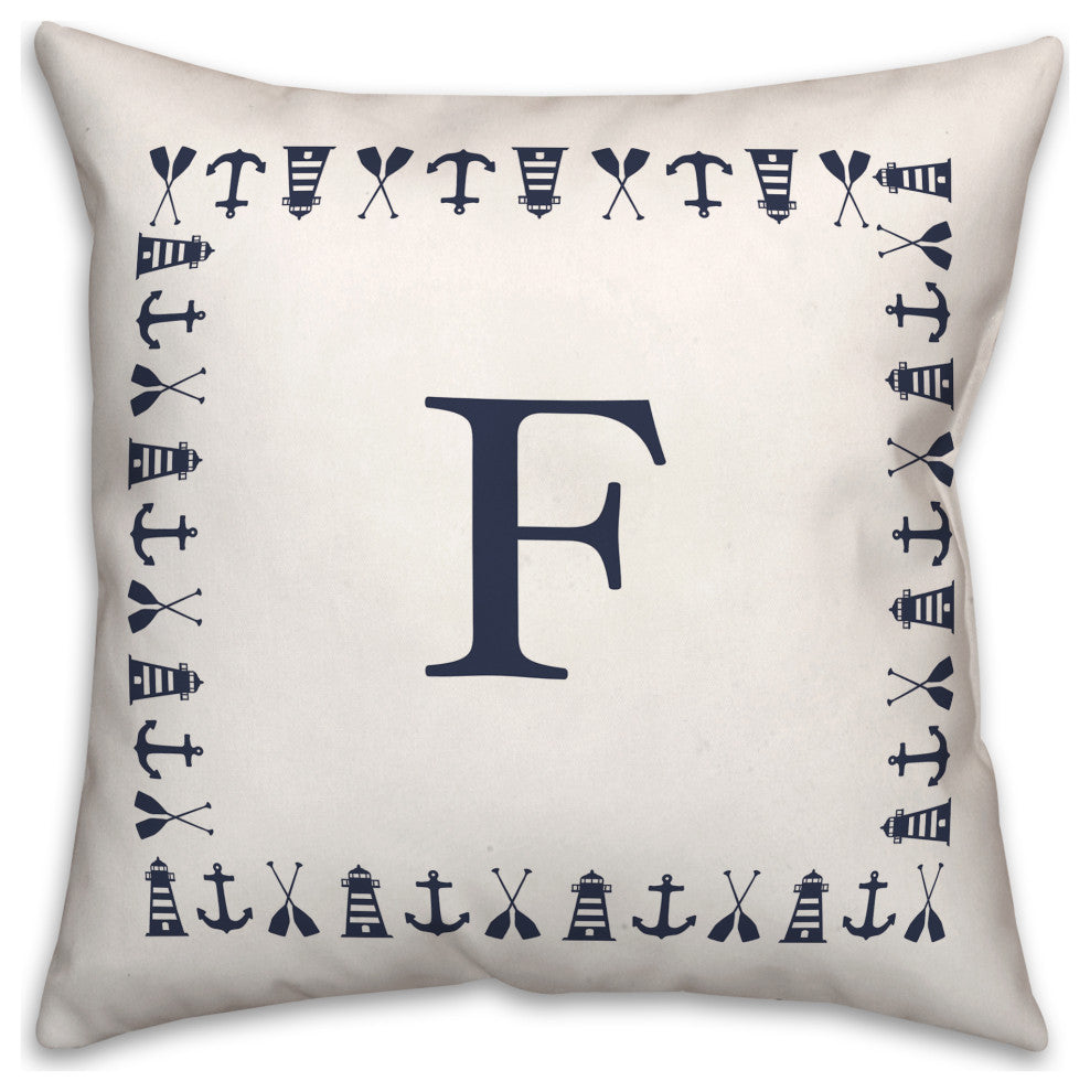 Nautical Monogram - F 18x18 Indoor / Outdoor Pillow