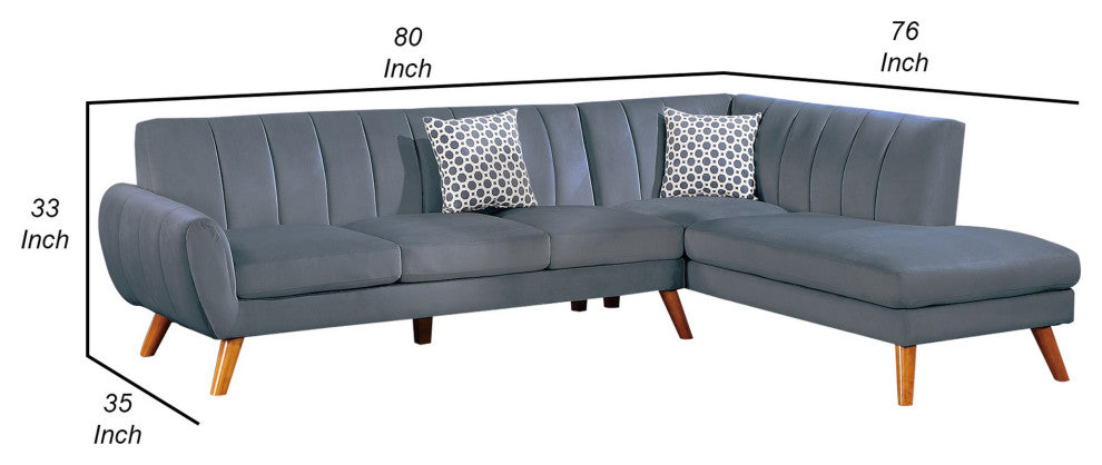 Benzara BM286294 2 Piece L Shape Sectional Sofa, Chaise, Tufted Velvet, Gray