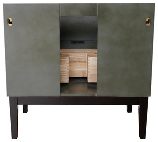 37" Single Vanity, Linen Gray Finish With Black Galaxy Top And Rectangle Sink