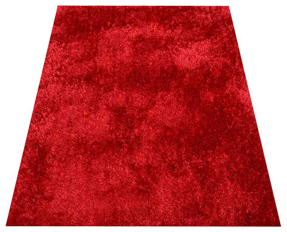 HAND TUFTED SHAG POLYESTER ECO-FRIENDLY AREA RUGS, Red Color, Solid Design