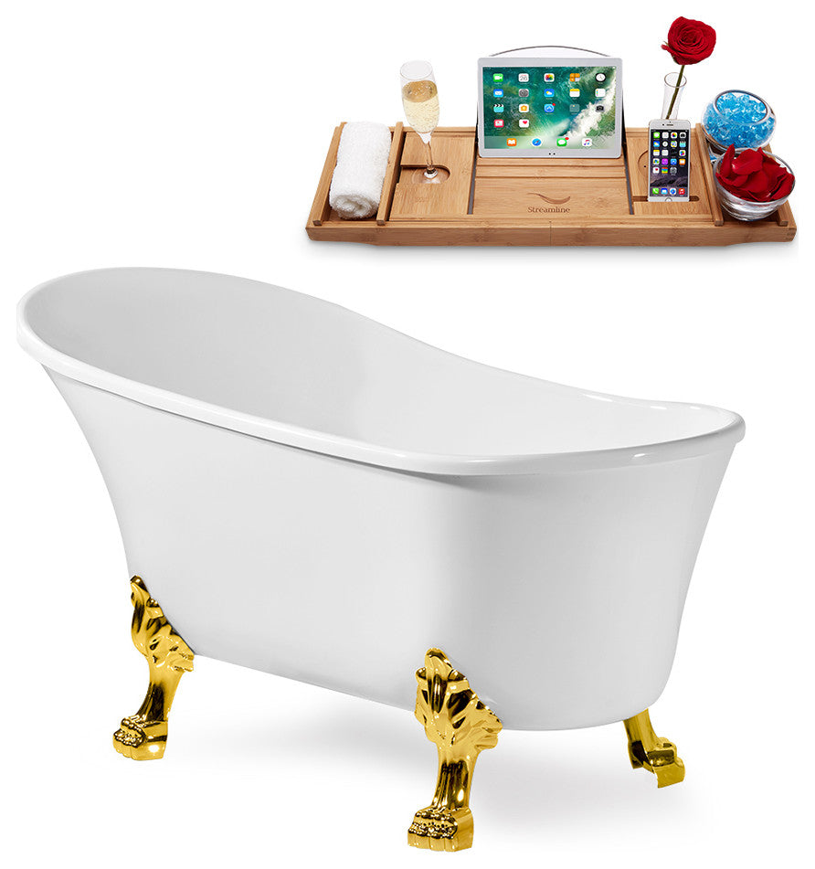 55" Streamline N346GLD-IN-WH Clawfoot Tub and Tray With Internal Drain
