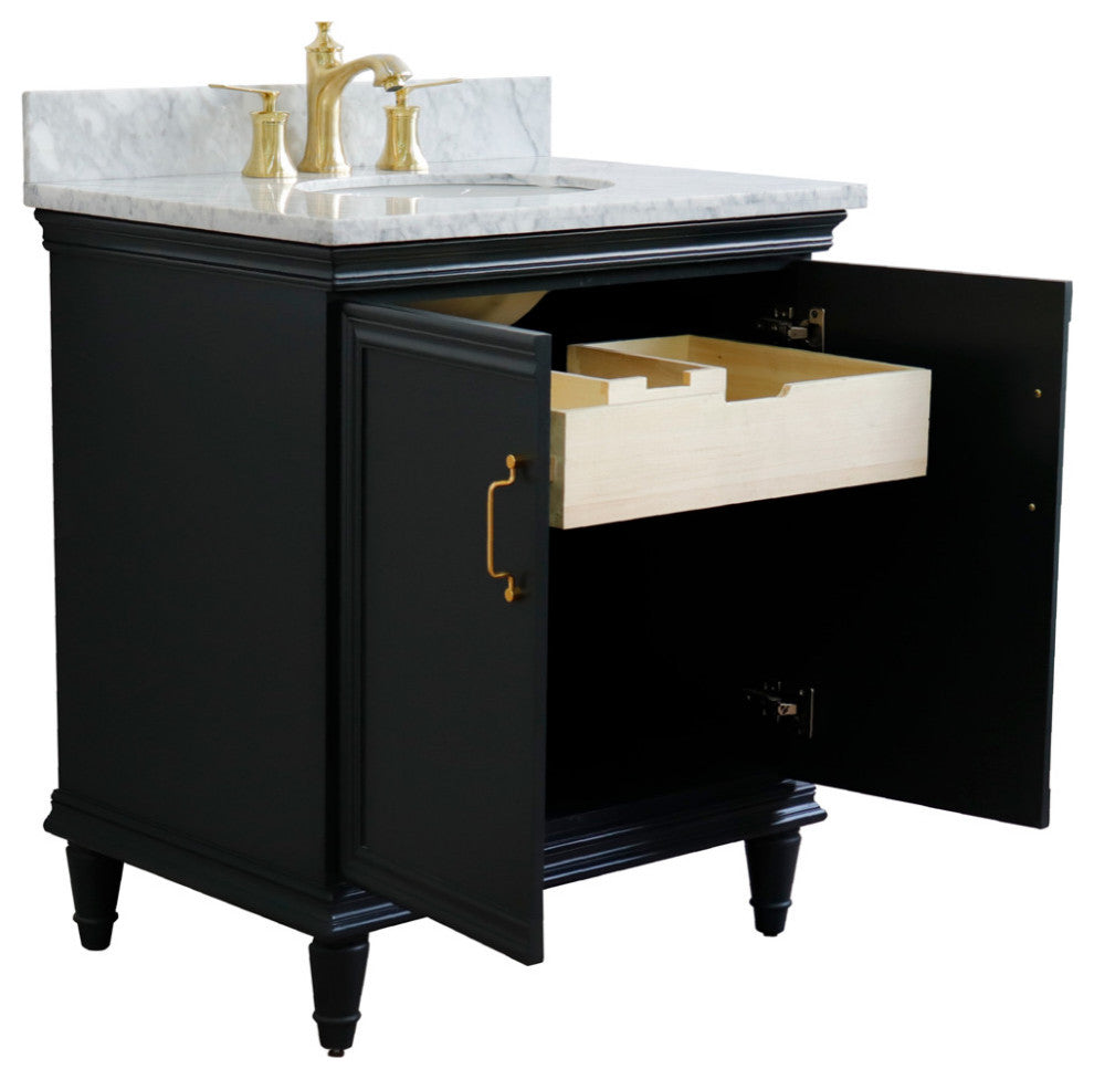 31" Single Vanity, Dark Gray Finish With White Carrara And Oval Sink