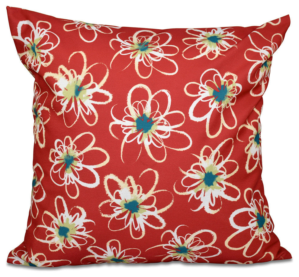 Penelope Floral, Geometric Print Pillow, Coral, 18"x18"