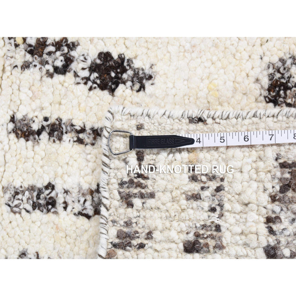 Black Modern Erased Column Design Pure Wool Hand Knotted Oriental Rug 3'x3'