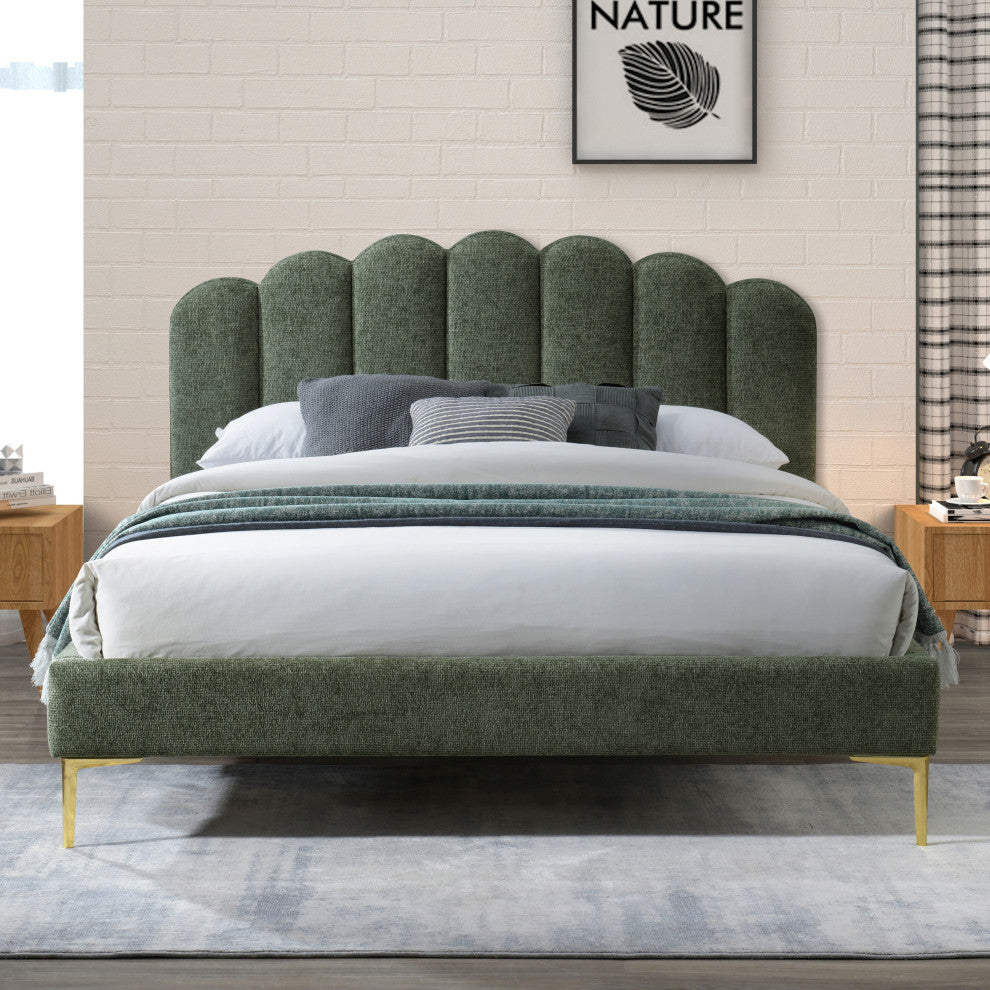 Omax Decor Bella Modern Fabric Upholstered Platform Bed, Forest Green, Queen