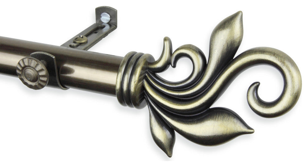 Giles 13/16" 5-Sided Bay Window Curtain Rod, Antique Brass