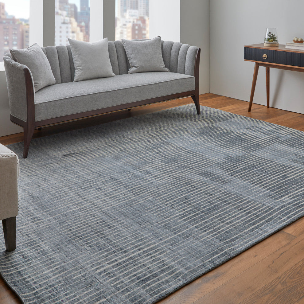 Kinton Modern Abstract, Blue/Ivory/Gray, 2'x3' Area Rug