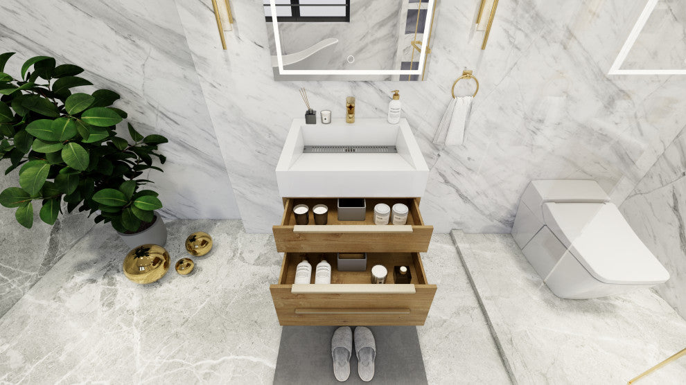 Madison 24" Wall Mounted Vanity with Reinforced Acrylic Sink, Oak