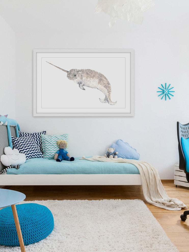 Marmont Hill, "Narwhal" by Thimble Sparrow Framed Painting Print, 36x24