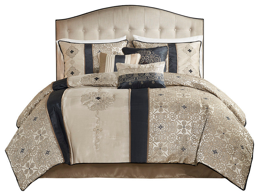 Madison Park Donovan 7 Piece Jacquard Comforter Set With Throw Pillows, Black
