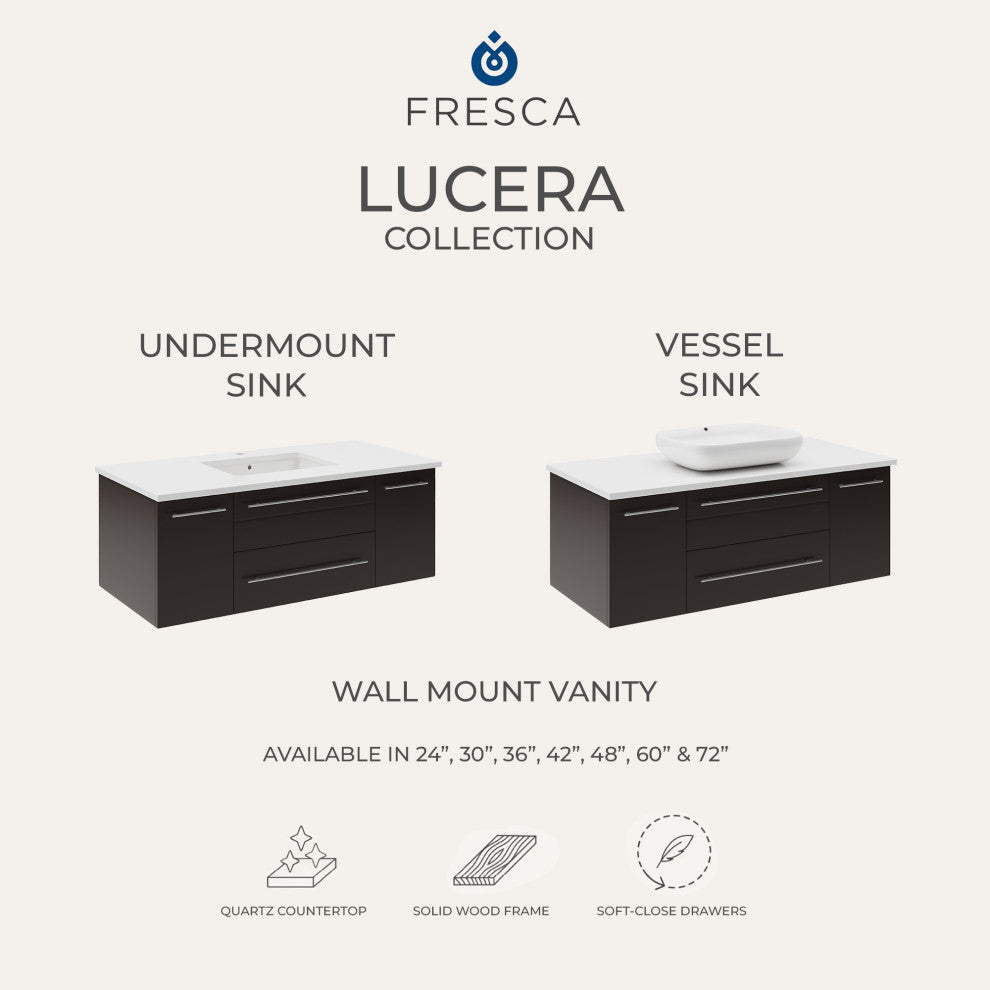 Lucera 36" Modern Royal Blue Wall Hung Cabinet, Vessel Sink, Left Version