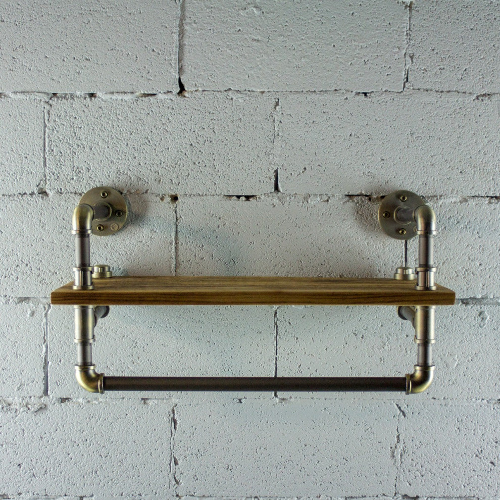 Ann Harbor Farmhouse Industrial 27" Wide Shelf Rack, Brushed Brass