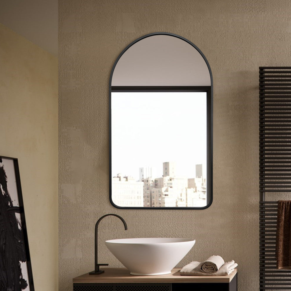 Rita Arch Metal Framed Wall Bathroom Vanity Mirror, Black, 19.6" X 31.5"