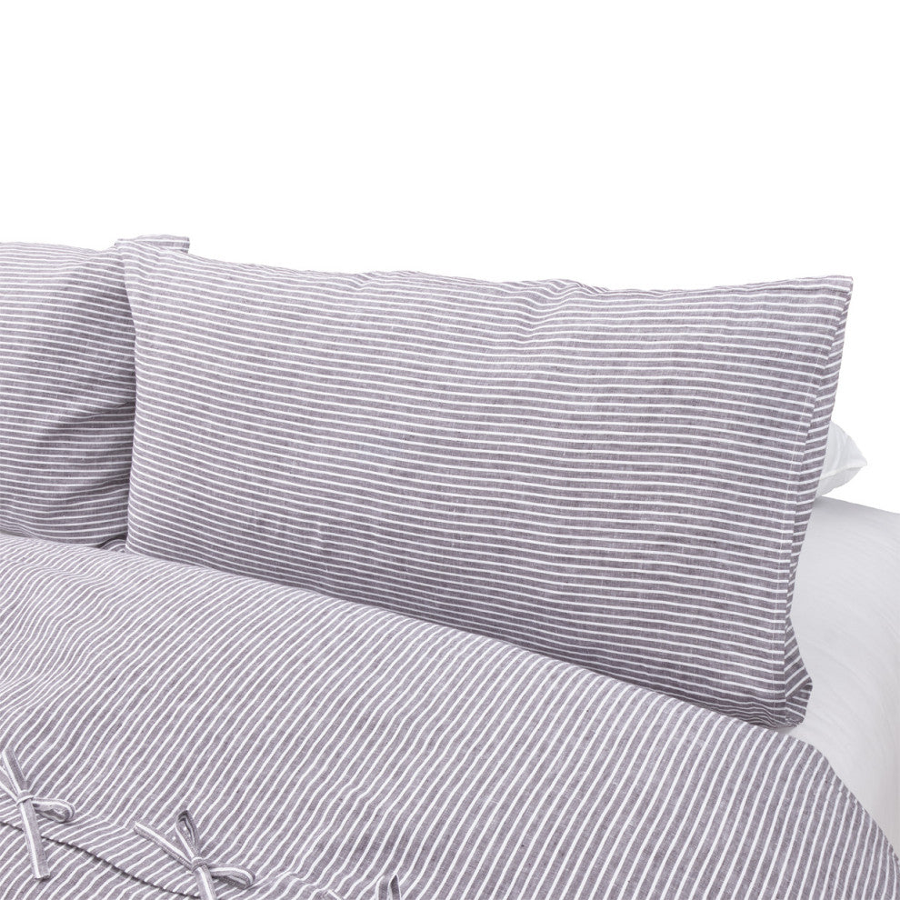 Grant 5-Piece Striped Linen Duvet Set, Charcoal, King