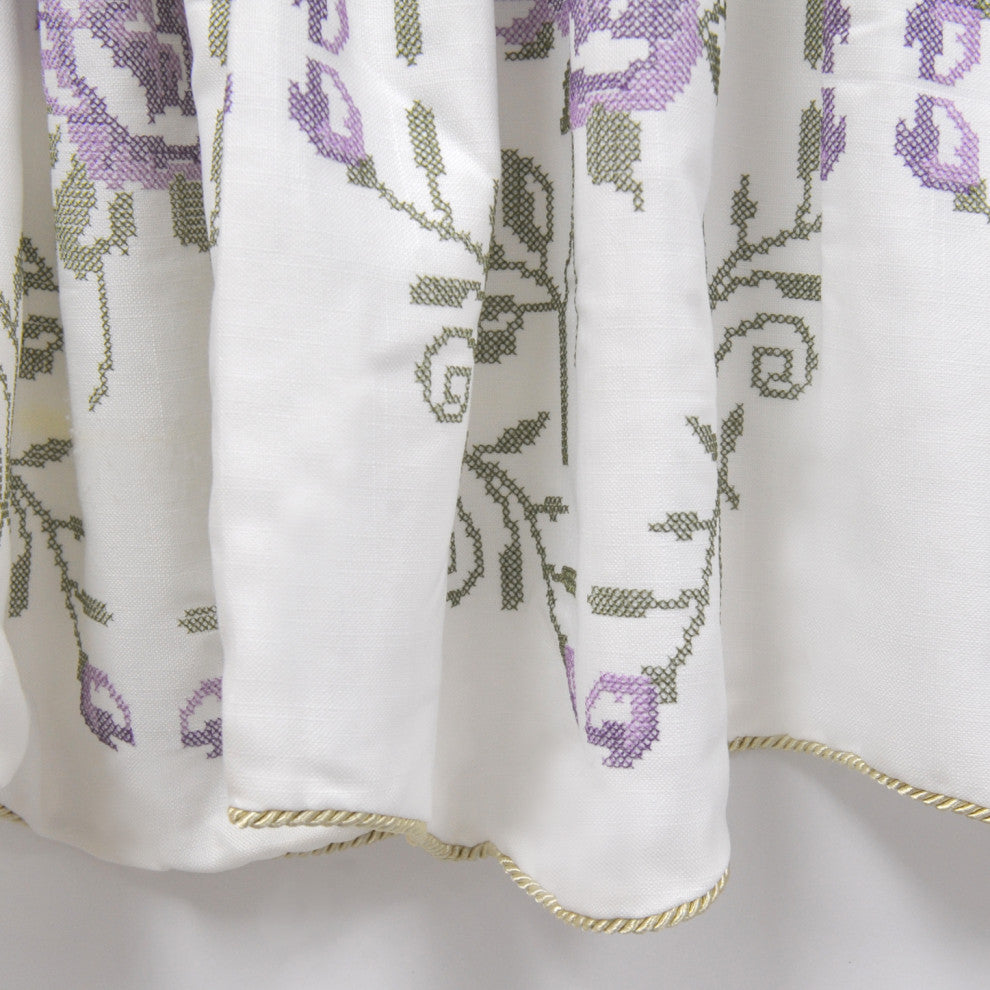 Rose Embroidery Window Curtain Valance, Lilac, 19" X 60"