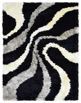 Hand Tufted Shag Polyester Area Rug Contemporary Black Beige, [Rectangle] 4'x6'