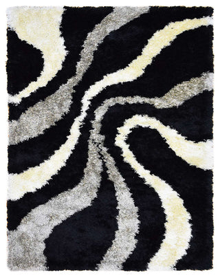 Hand Tufted Shag Polyester Area Rug Contemporary Black Beige, [Rectangle] 4'x6'