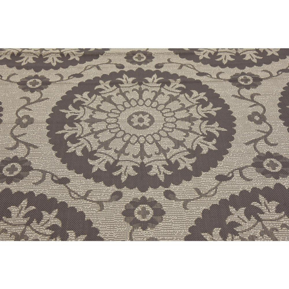 Rug Unique Loom Outdoor Botanical Gray Square 6' 0 x 6' 0