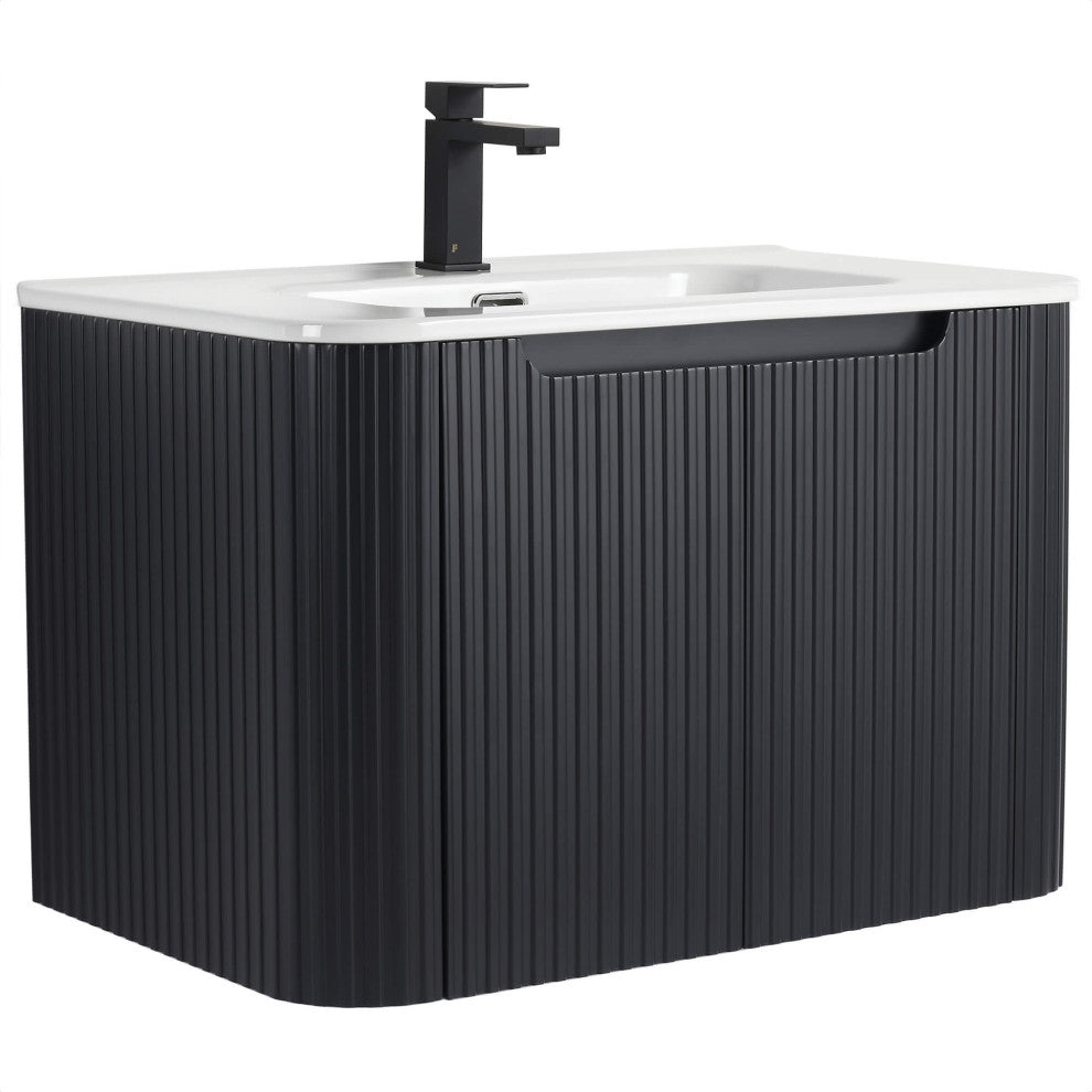 Caskvalley Bath Vanity, Straight Fluted Design Sink Included, Carbon Black, 30"