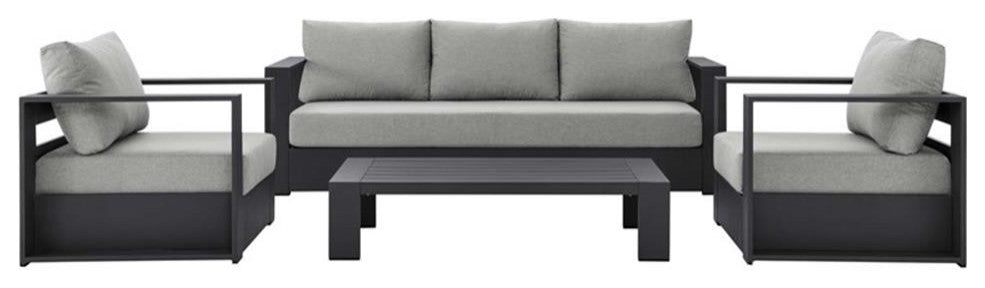 Tahoe Outdoor Patio Powder-Coated Aluminum 4-Piece Set, Gray Gray