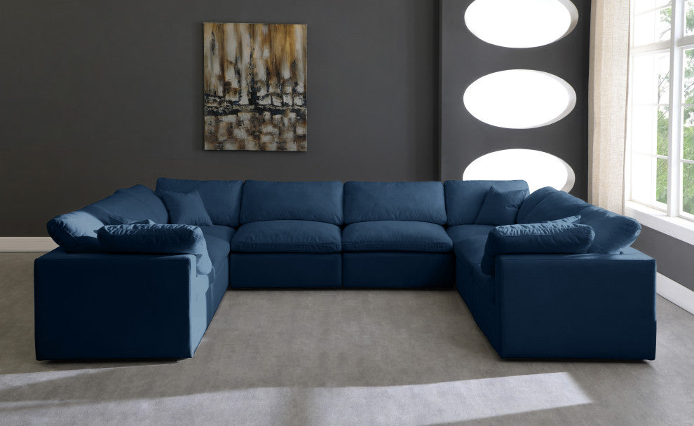 Plush Velvet / Down Standard Comfort 8-Piece U-Shaped Modular Sectional, Navy