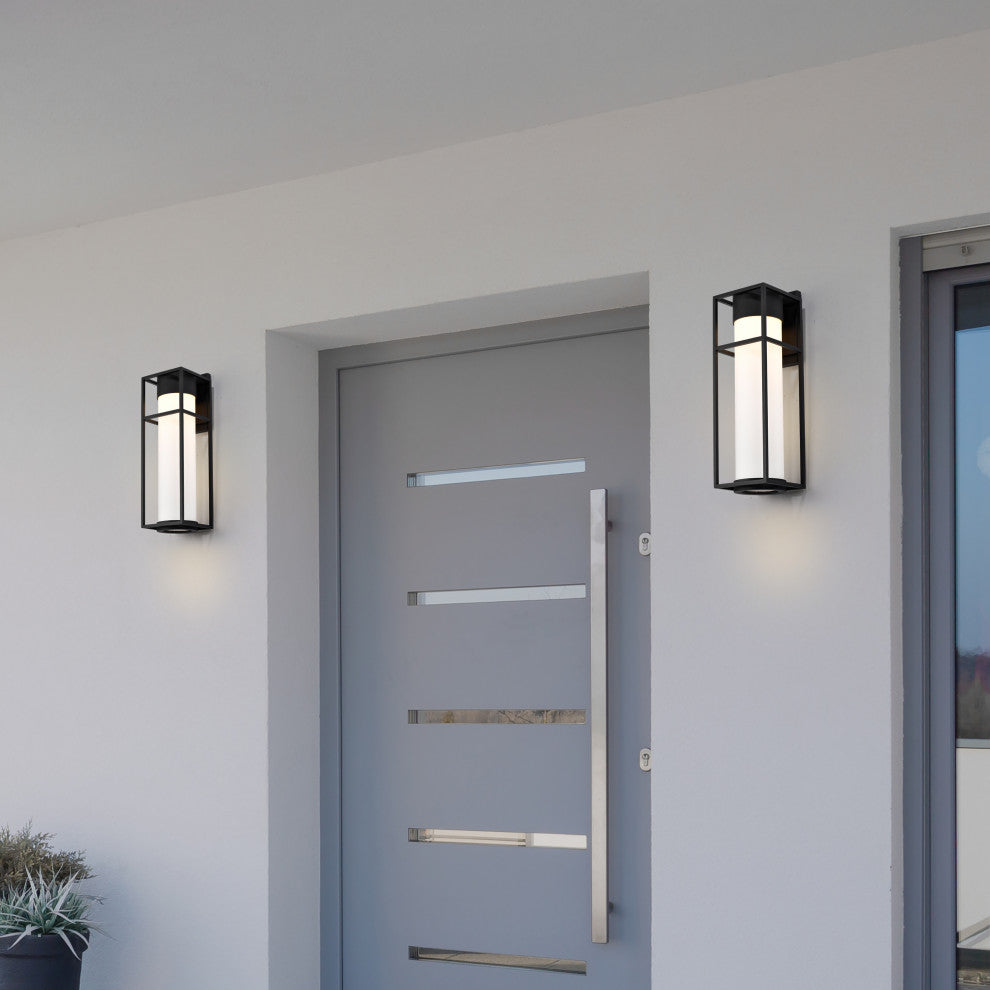 Ledges 6W LED Medium Wall Lantern, Matte Black/White Opal Glass