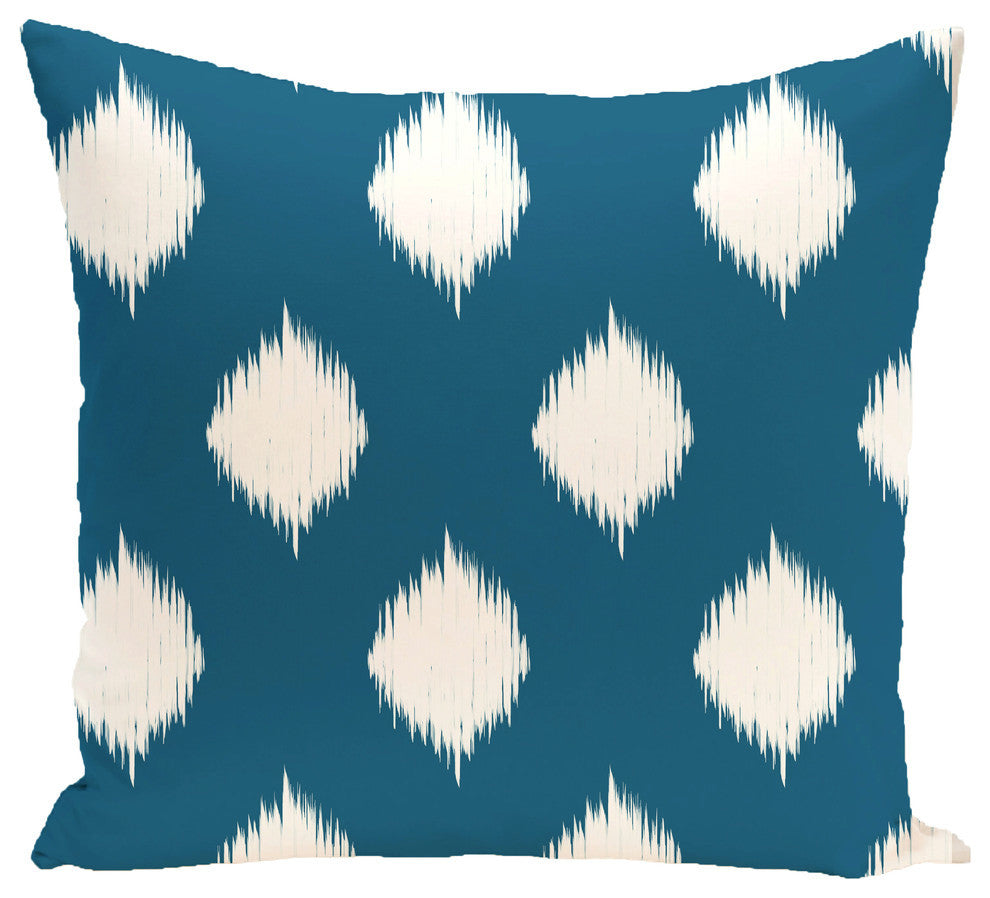 Ikat Dot Geometric Print Outdoor Pillow, Teal, 20"x20"