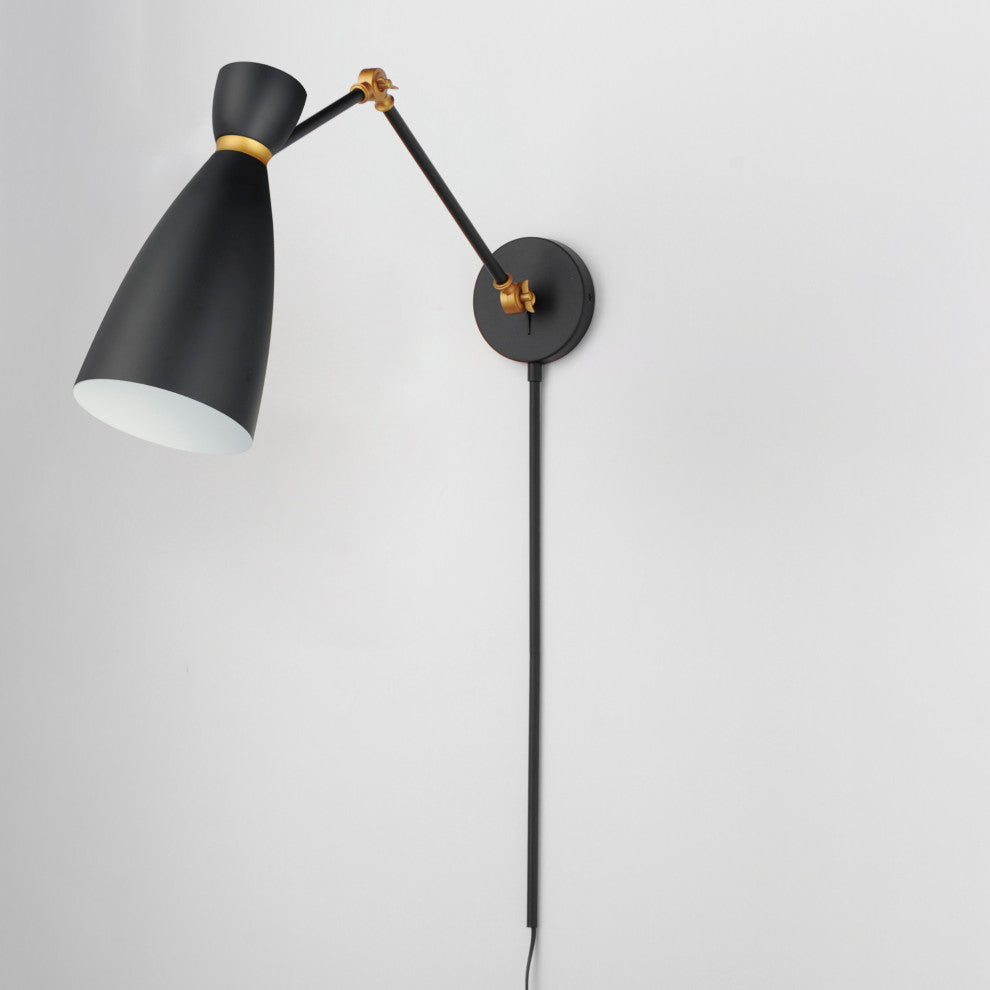 Maxim 11300 Carillon 15" Tall Plug-In Wall Sconce - Black / Satin Brass